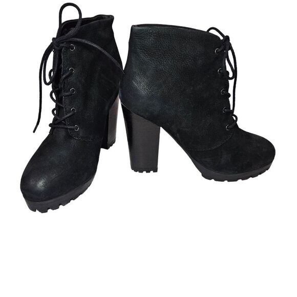 Steve Madden Ricca Platform Black Suede Lace Up Chunky Ankle Boots Booties 10 - Picture 2 of 11